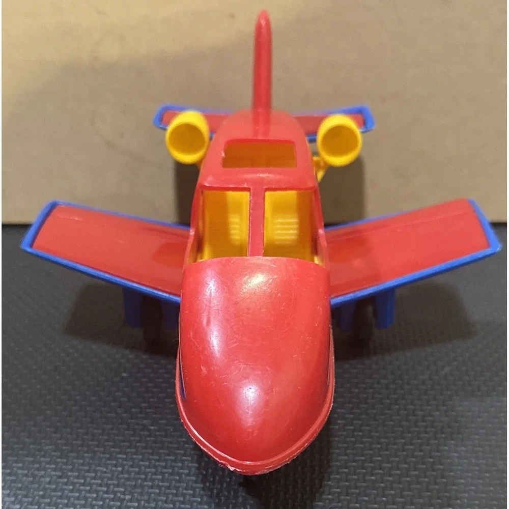 Vintage Red Blue Yellow Jet Plane American Plastic Toy Inc USA